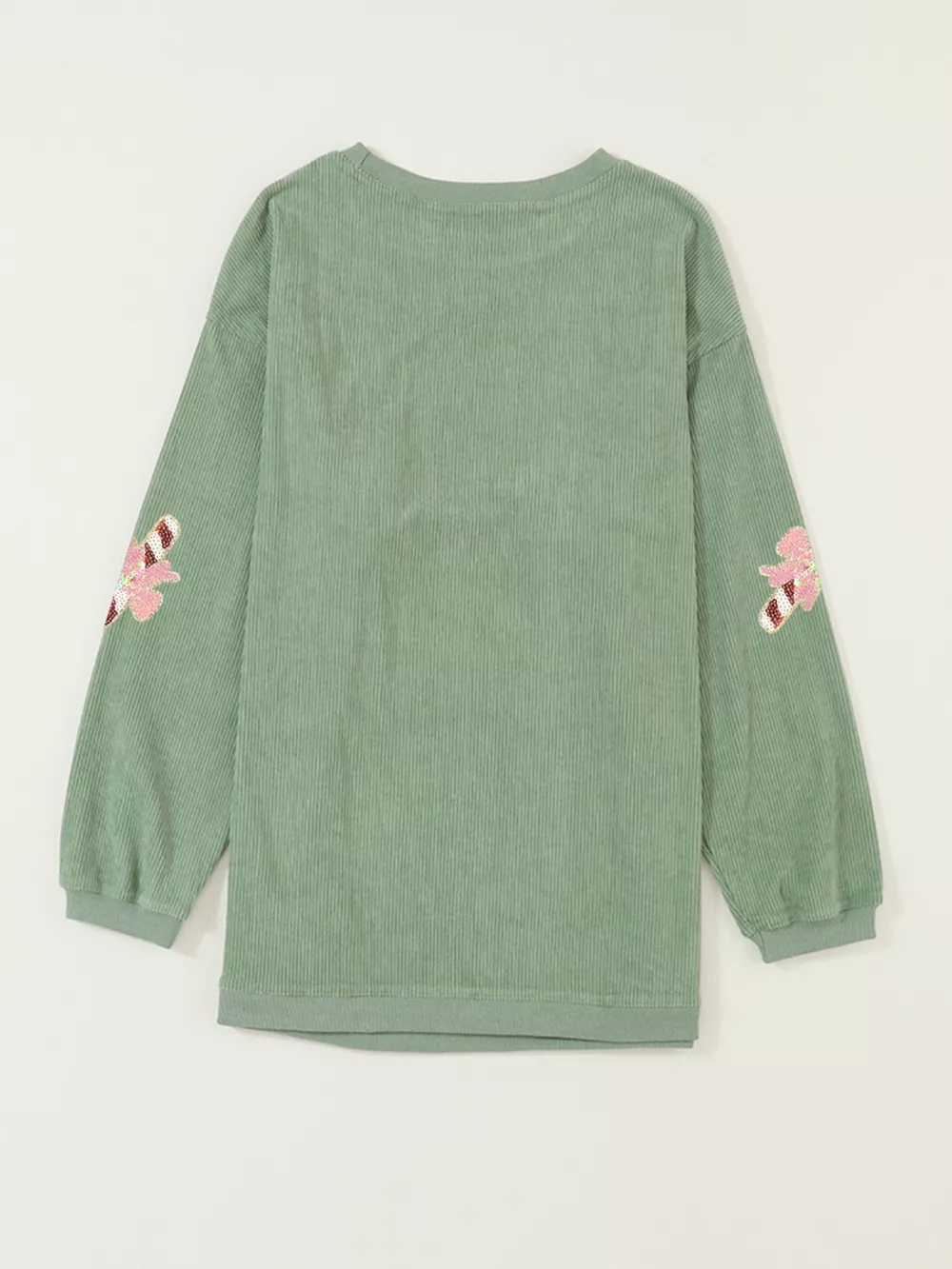 Christmas Sequin Candy Cane Patched Corded Ribbed Baggy Sweatshirt, image 5