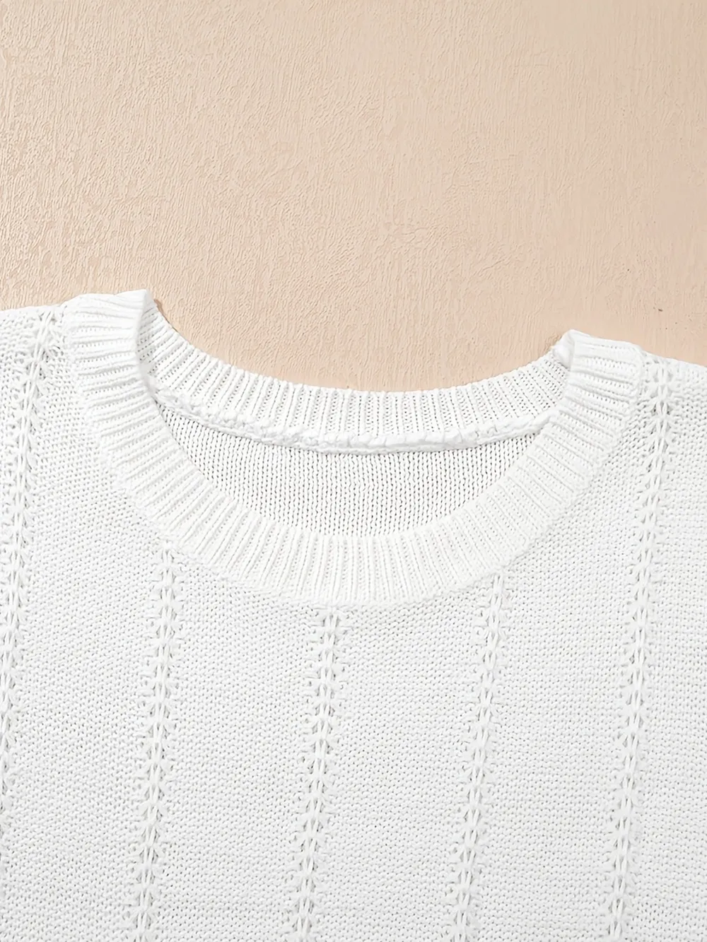 Openwork Round Neck Short Sleeve Sweater, image 6