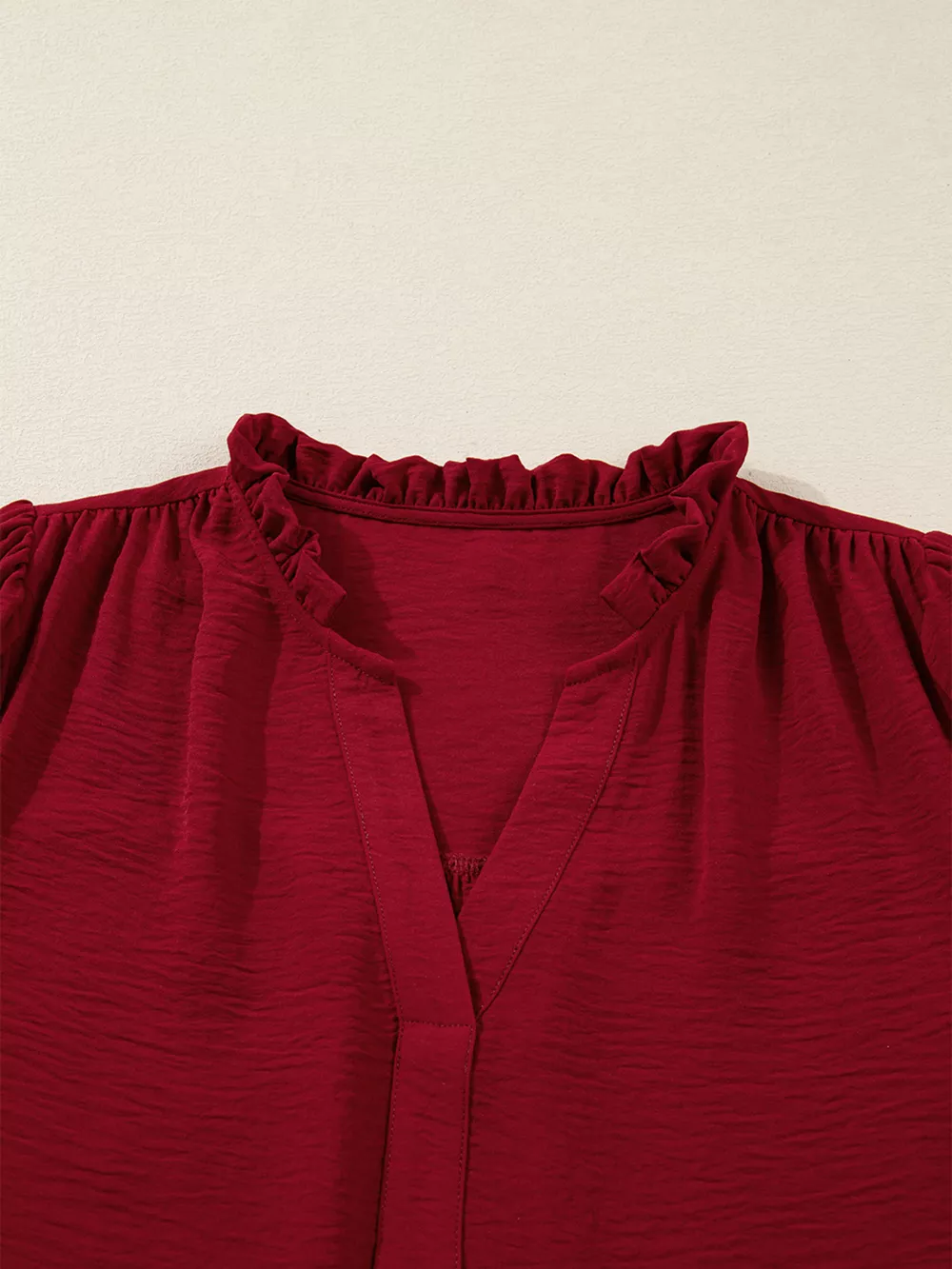 Notched Neck Shirred Cuff Long Sleeve Blouse, image 10