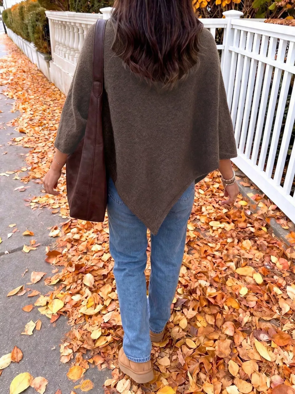 Brushed Loose Shawl Round-Neck Cape Sweater with Bat Sleeves, image 15