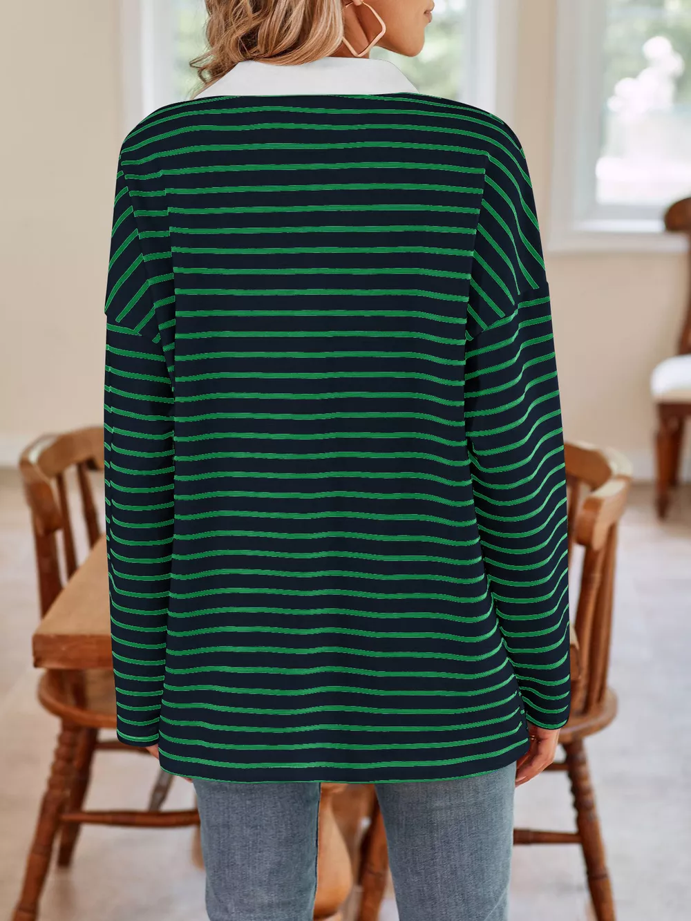 Oversized Striped Johnny Collar T-Shirt, image 12