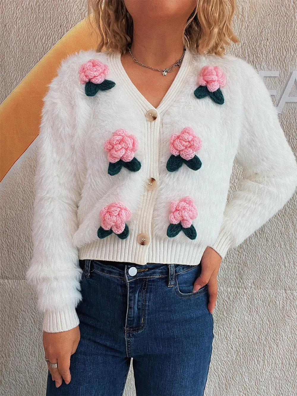 Flower Fuzzy Button-Up Cardigan, image 23