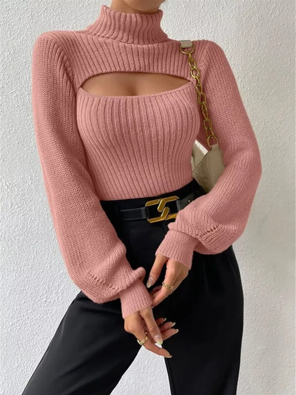 Cutout Front Turtleneck Long Sleeve Sweater, image 15