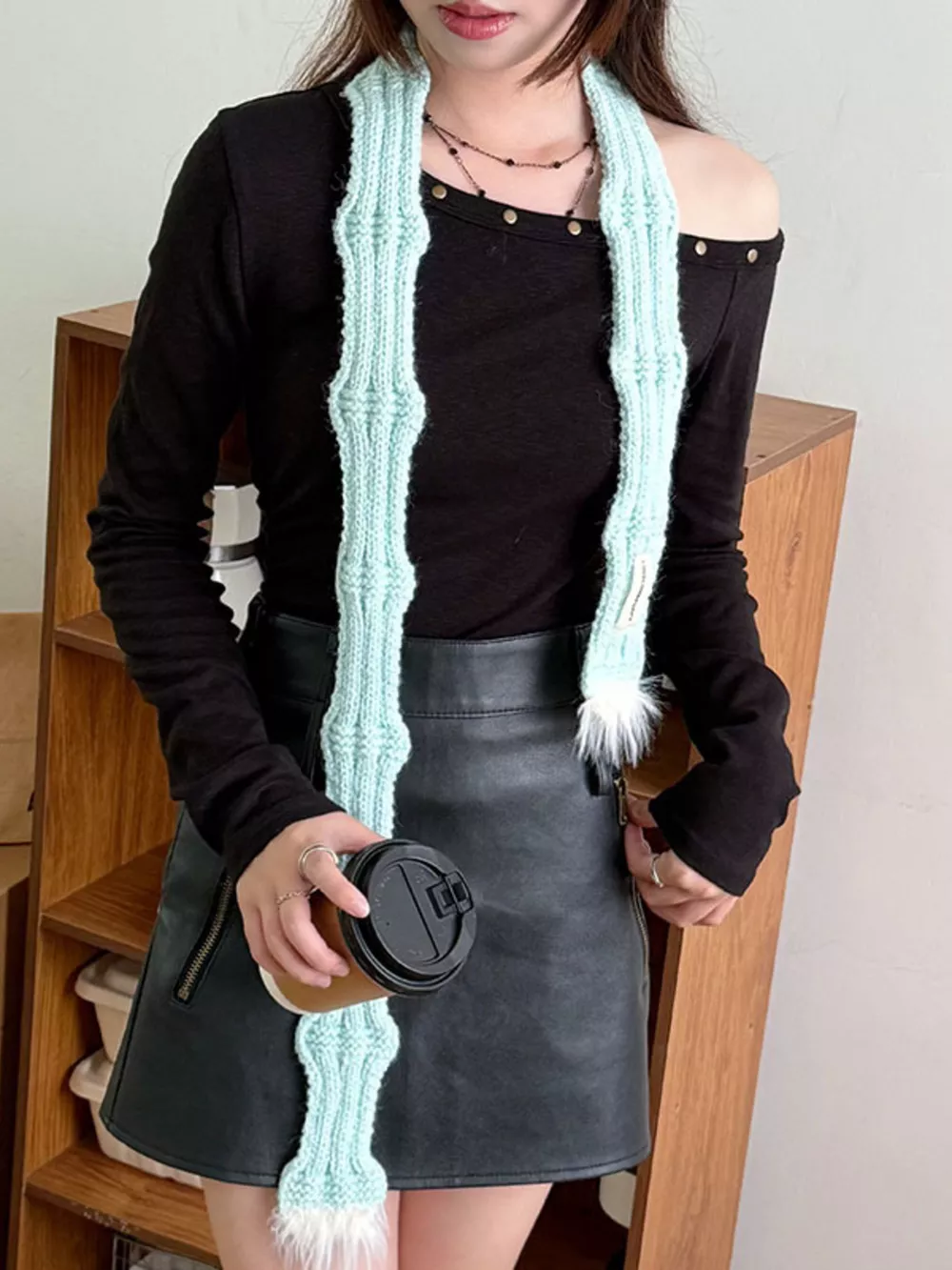 Knitted Plush Trim Scarf, image 9