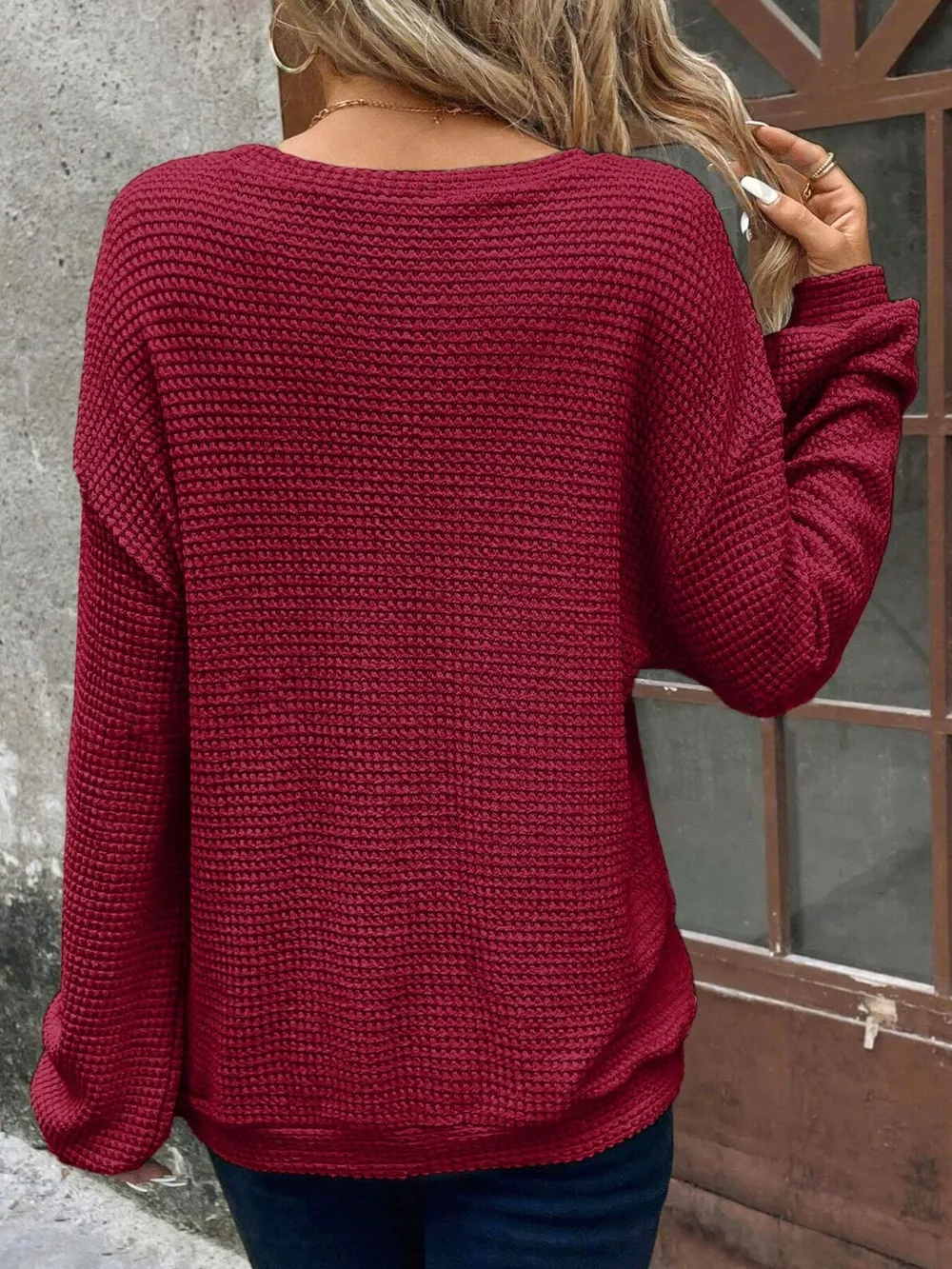Plus Size Relaxed Fit Waffle Knit Round Neck T-Shirt, image 15