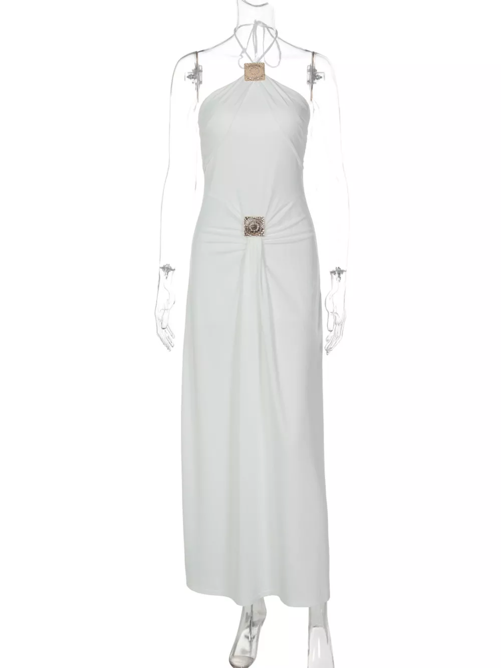 Backless Ruched Halter Neck Maxi Dress, image 9