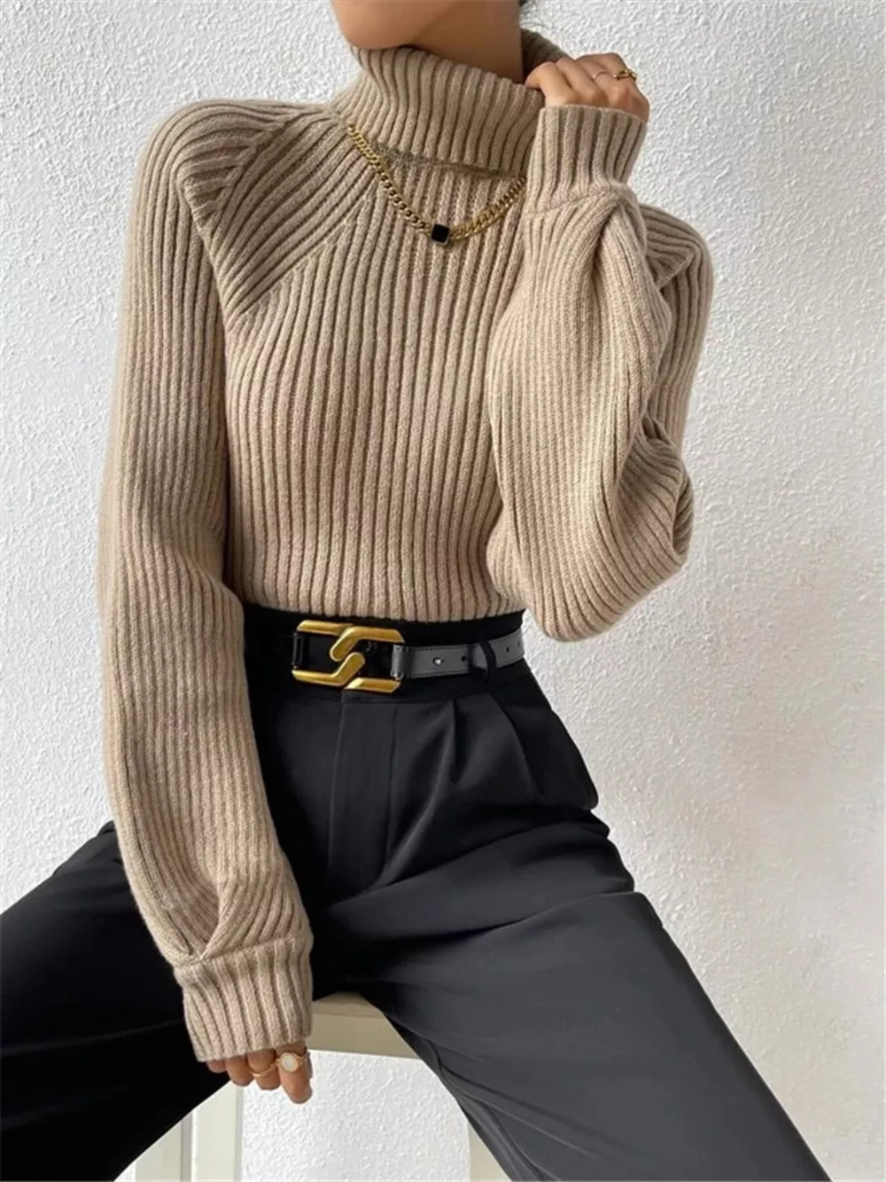 Ribbed Knit Turtleneck Sweater, image 10
