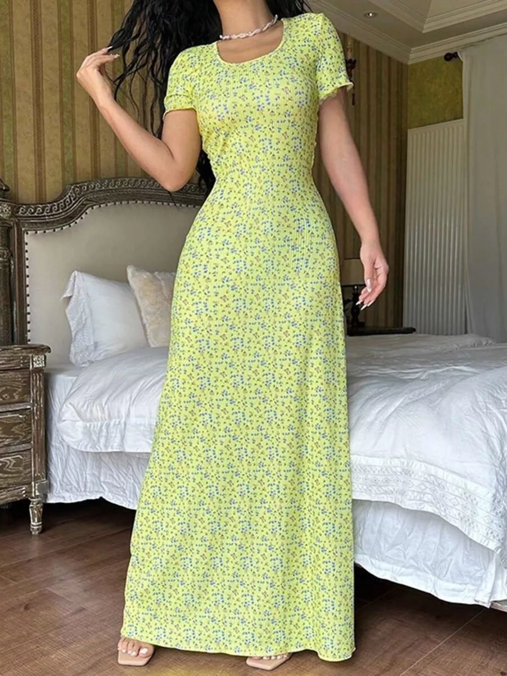 Floral Print Short Sleeve Maxi Dress, image 10