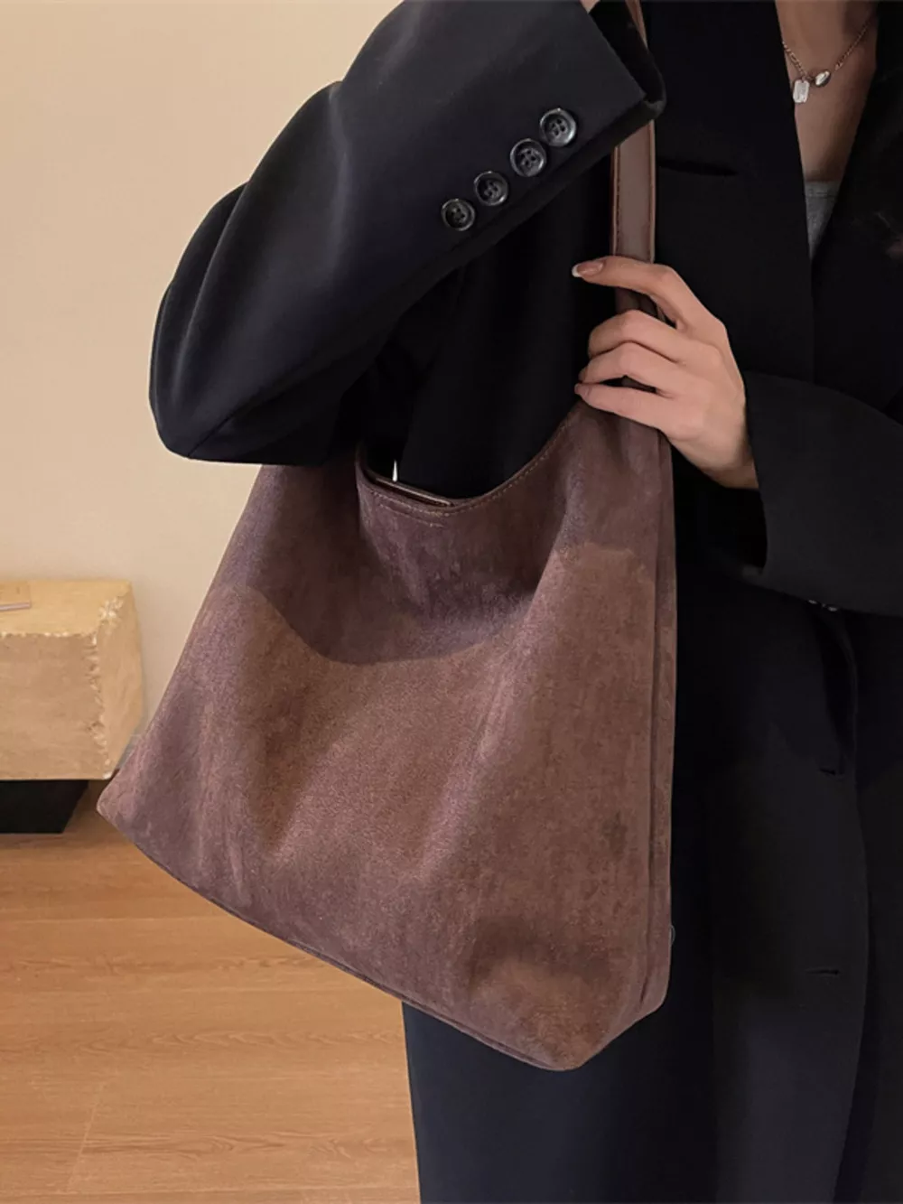 Solid Color Casual Suede Handbag, image 6
