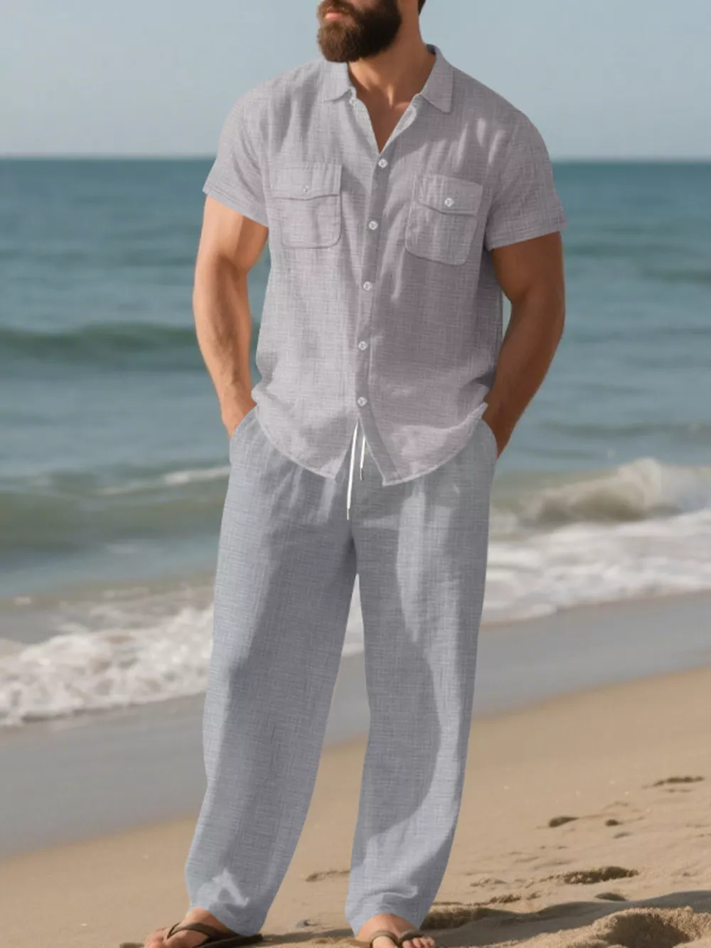 Men's Full Size Casual Button Up Shirt and Pants Set Plus Size, image 5