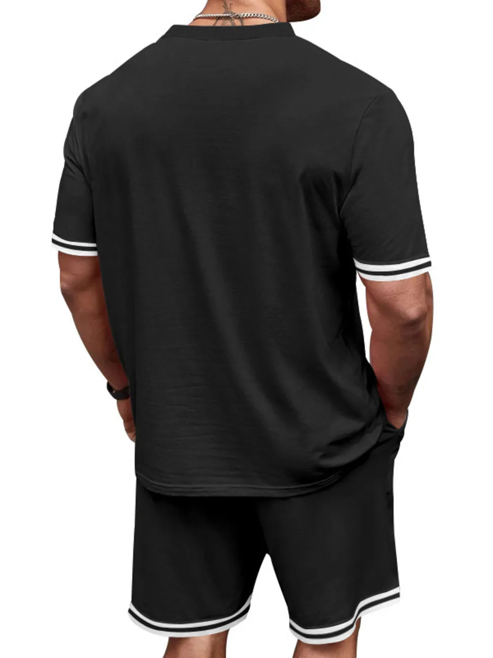 Men's Full Size Striped Short Sleeve Tee and Shorts Set Plus Size, image 3
