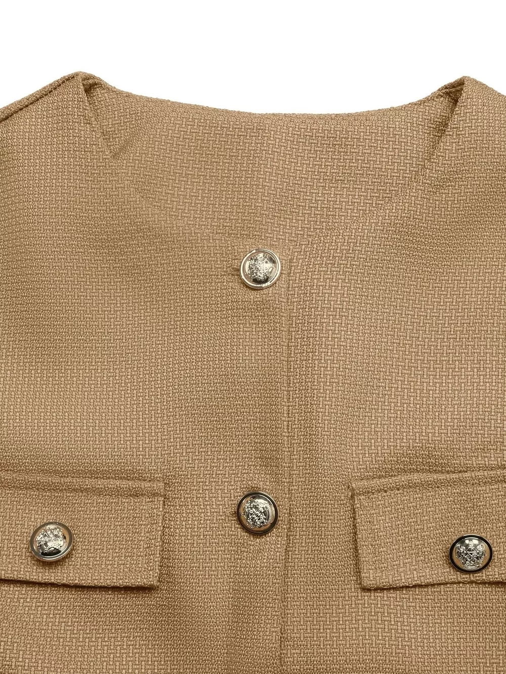 Textured Cropped Jacket with Gold-Tone Button, image 8