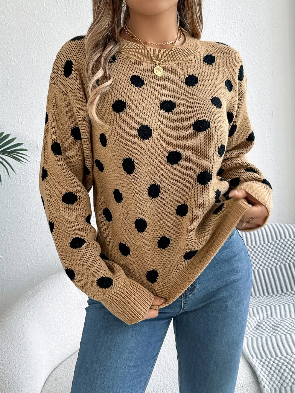 Polka Dot Round Neck Sweater, image 2
