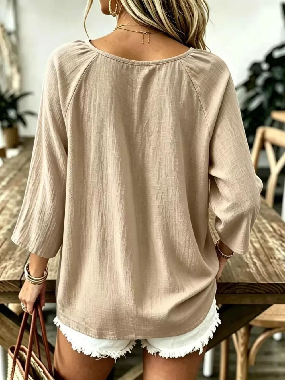 Full Size Textured V-Neck Casual T-Shirt Plus Size, image 15