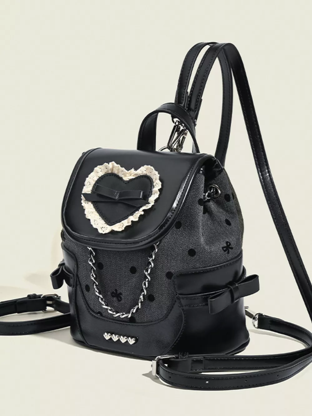 Heart Decor Chain Detail Backpack Bag, image 3