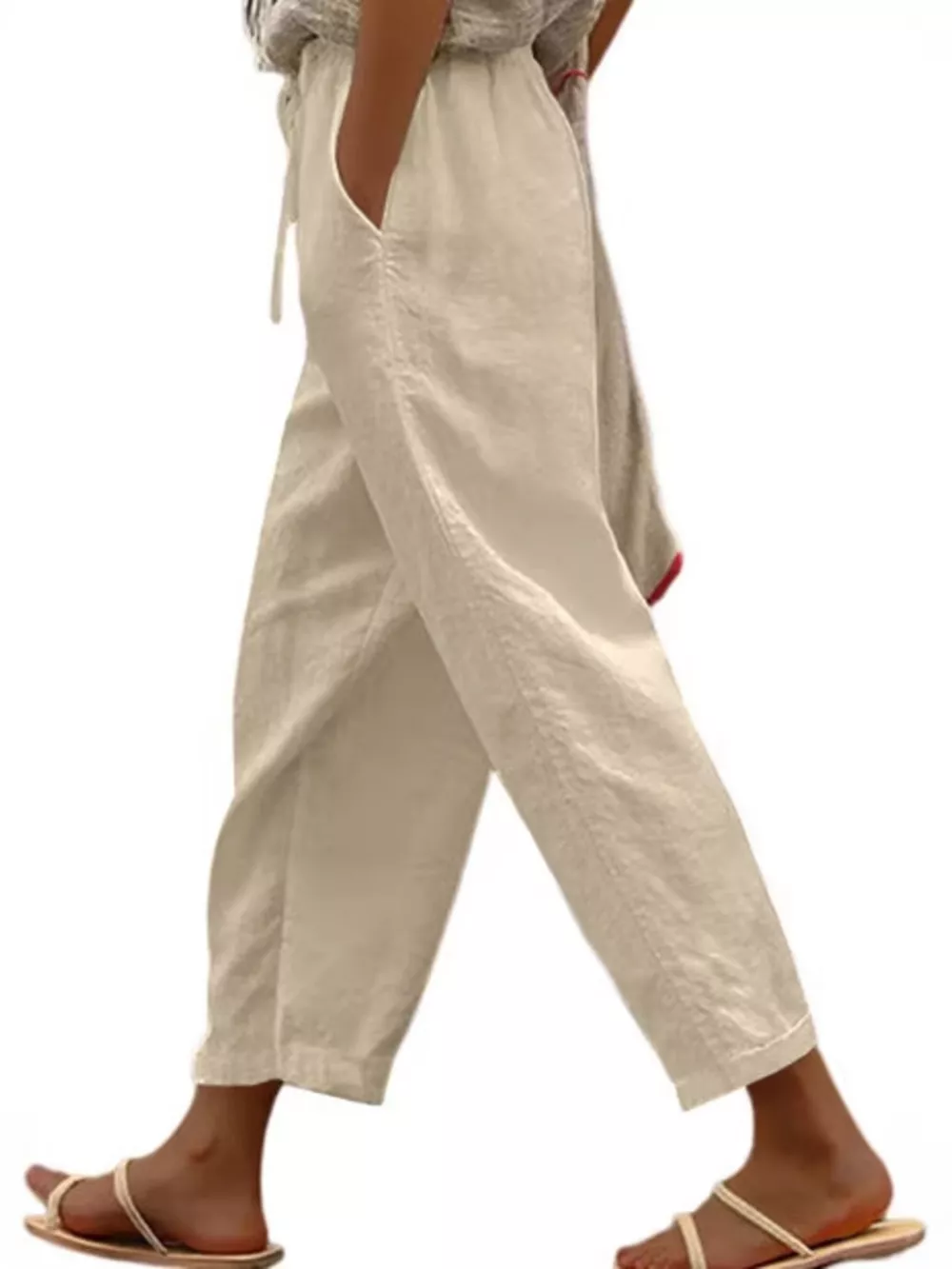 Casual Linen Drawstring Cropped Pants, image 2