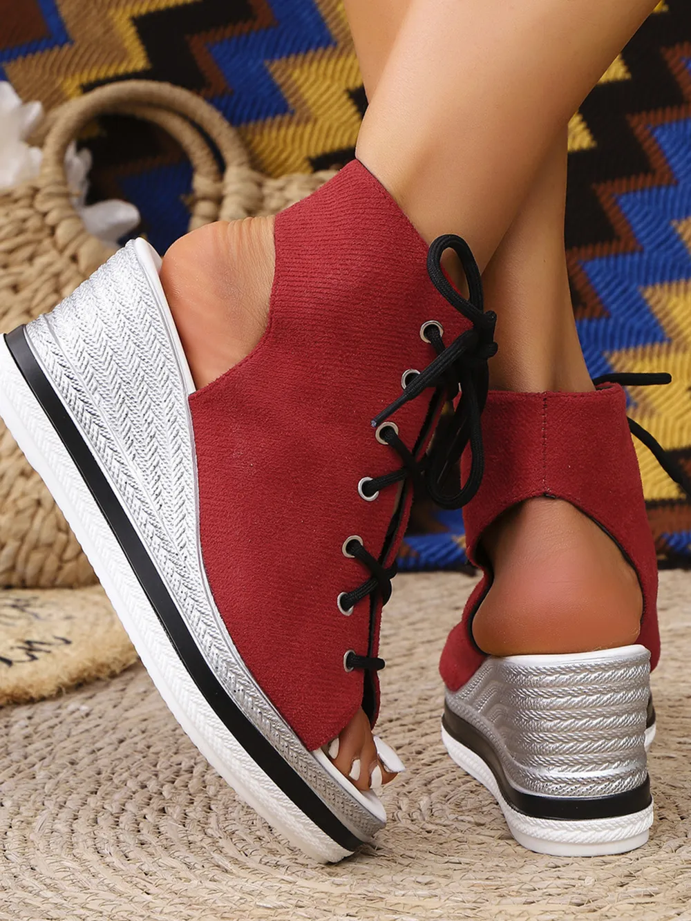 Lace Up Open Toe Wedge Sandals, image 15