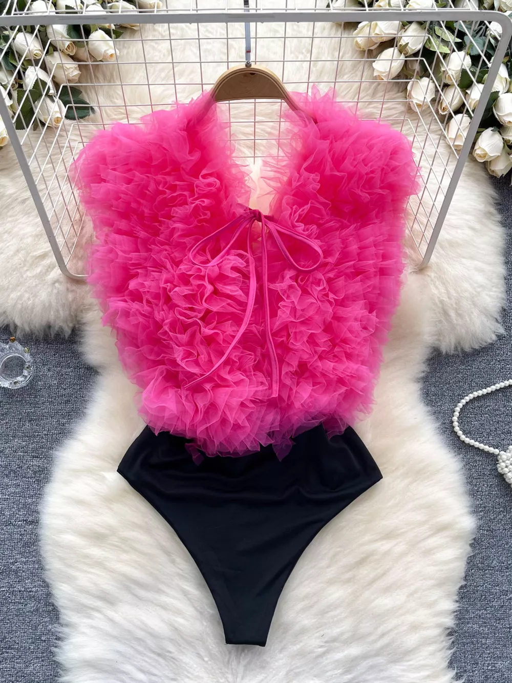 Ruffle Trim Sleeveless Bodysuit, image 7