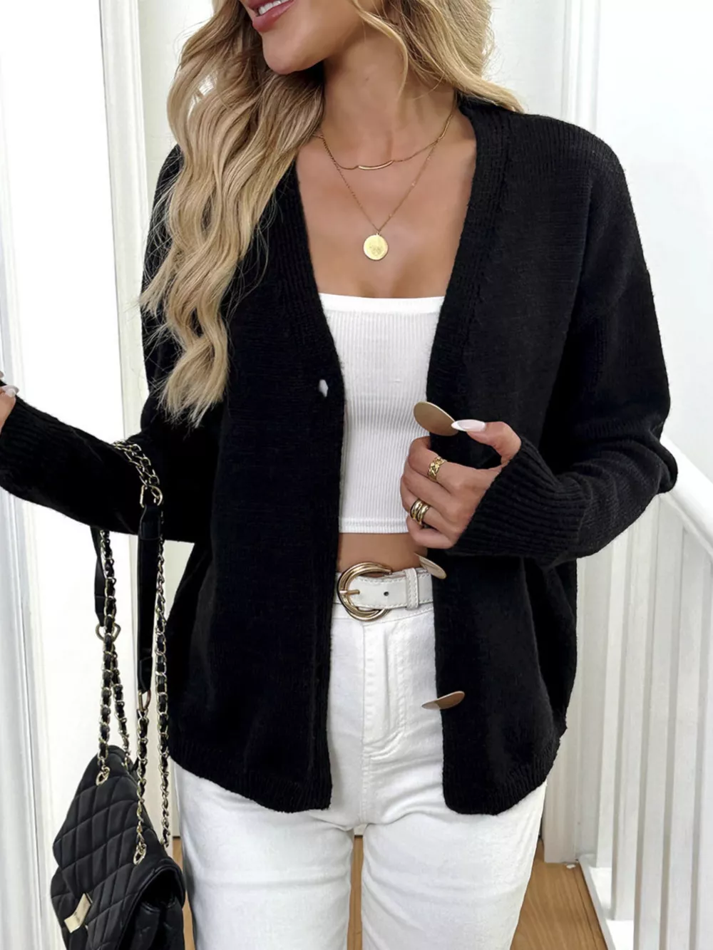 Button-Down V-Neck Cardigan, image 7