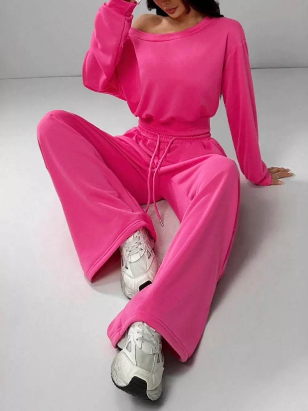 Boat Neck Long Sleeve Top and Pants Set, image 3