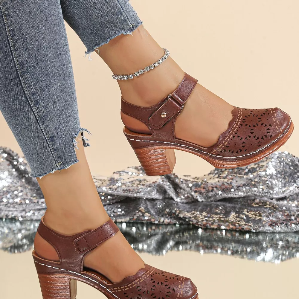 Round Toe Block Heels Sandals, image 8