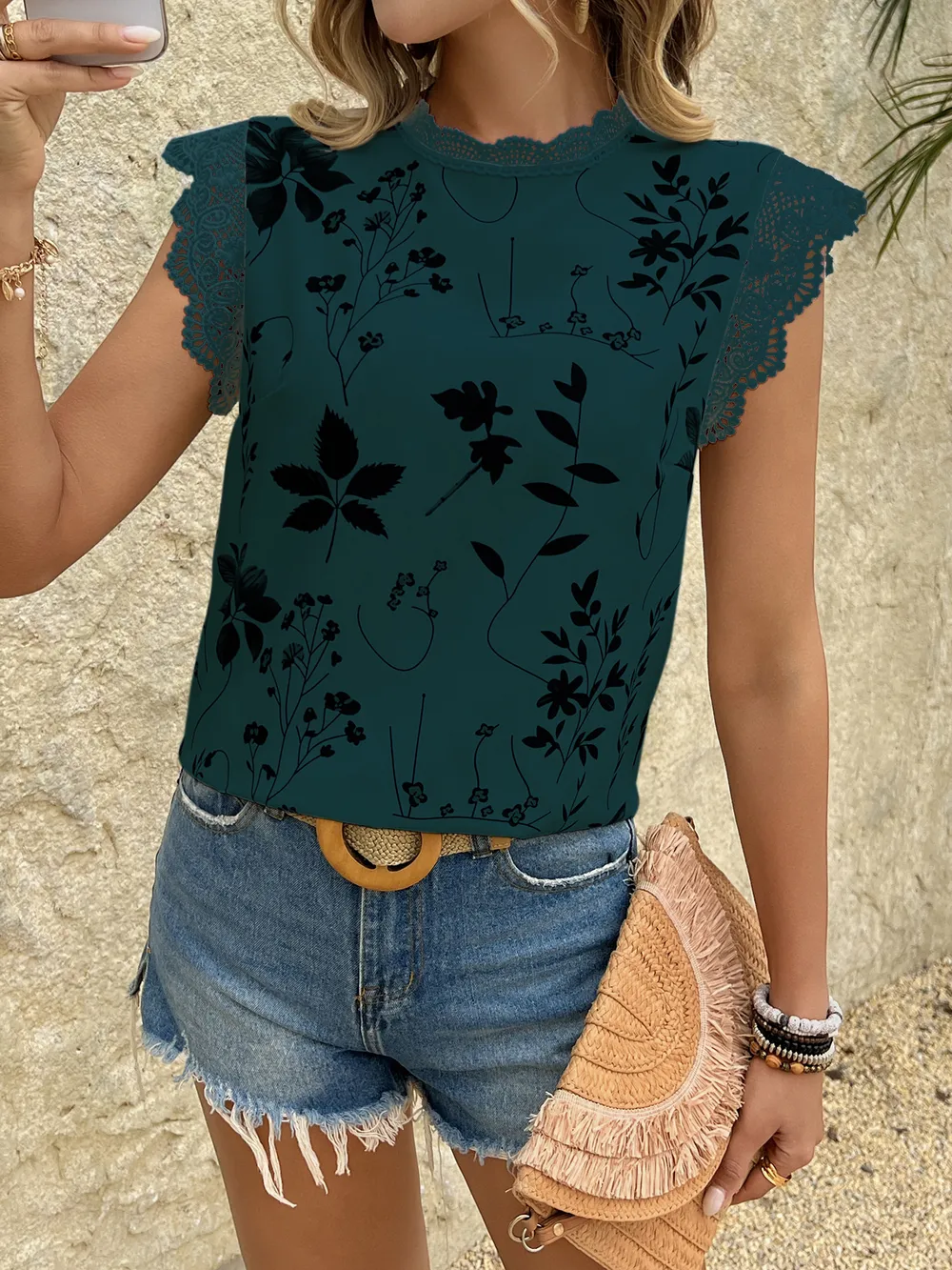 Lace Trim Sleeveless Blouse, image 23
