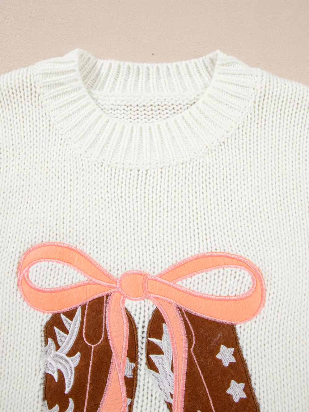 Embroidered Bow Boots Graphic Drop Shoulder Sweater, image 11