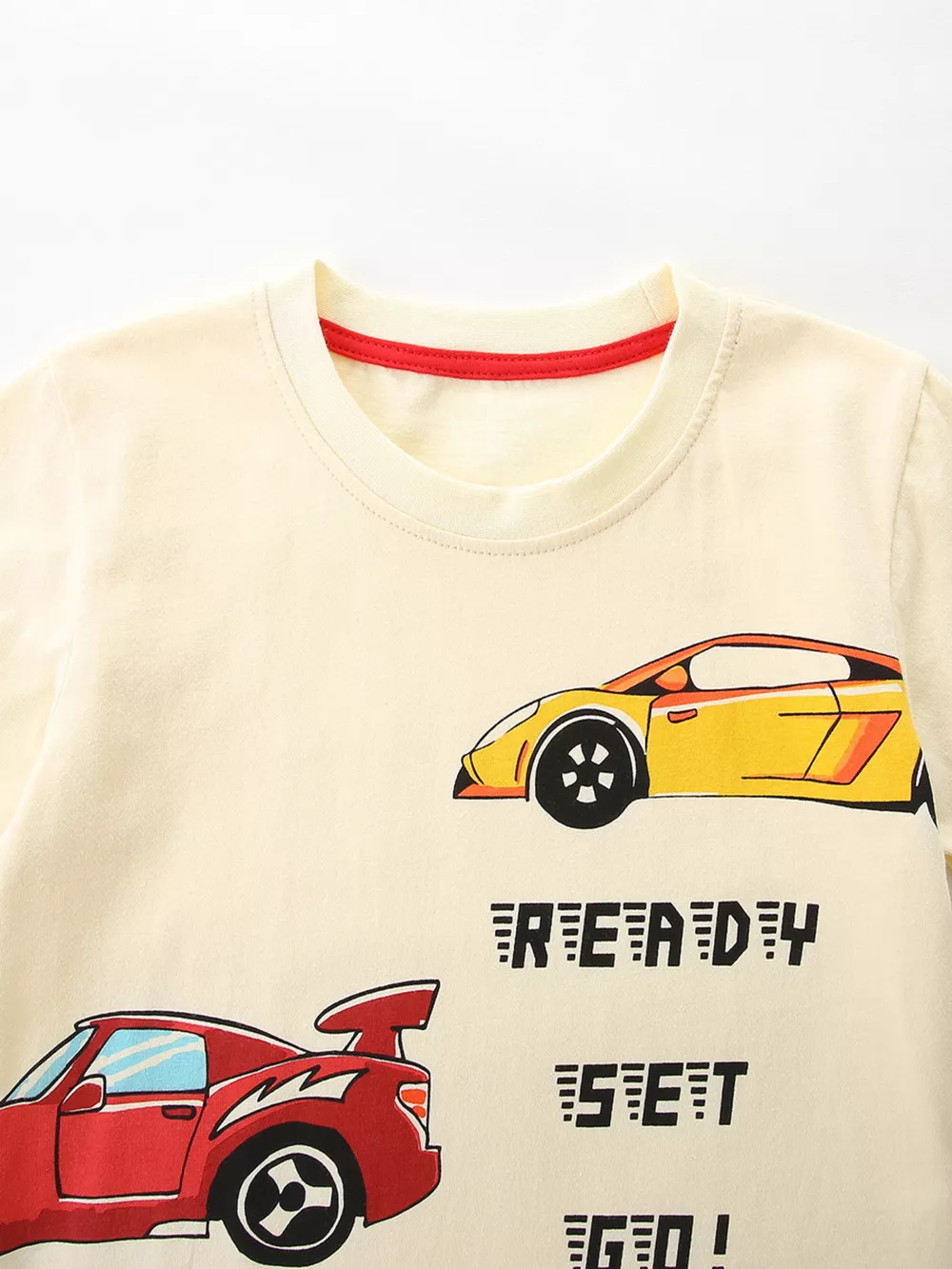 Children's Racing Car Print T-Shirt and Plaid Shorts Set, image 3