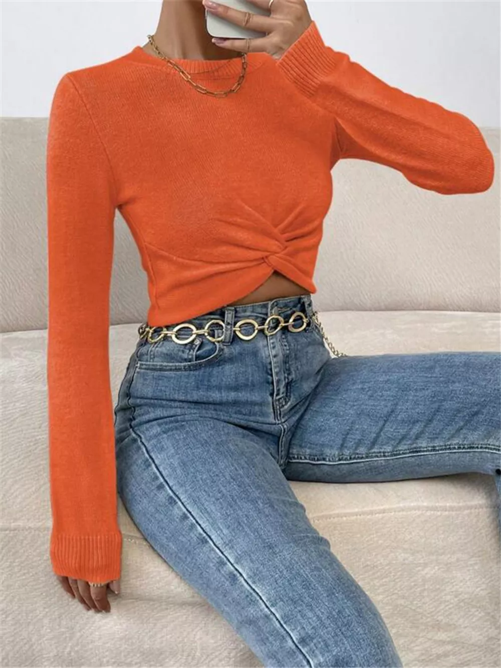 Twisted Front Cropped Knit Top, image 15