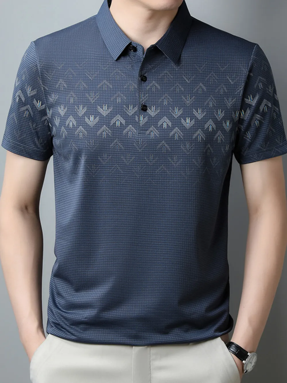 Men's Plus Size Gradient Pattern Business Casual Polo Shirt