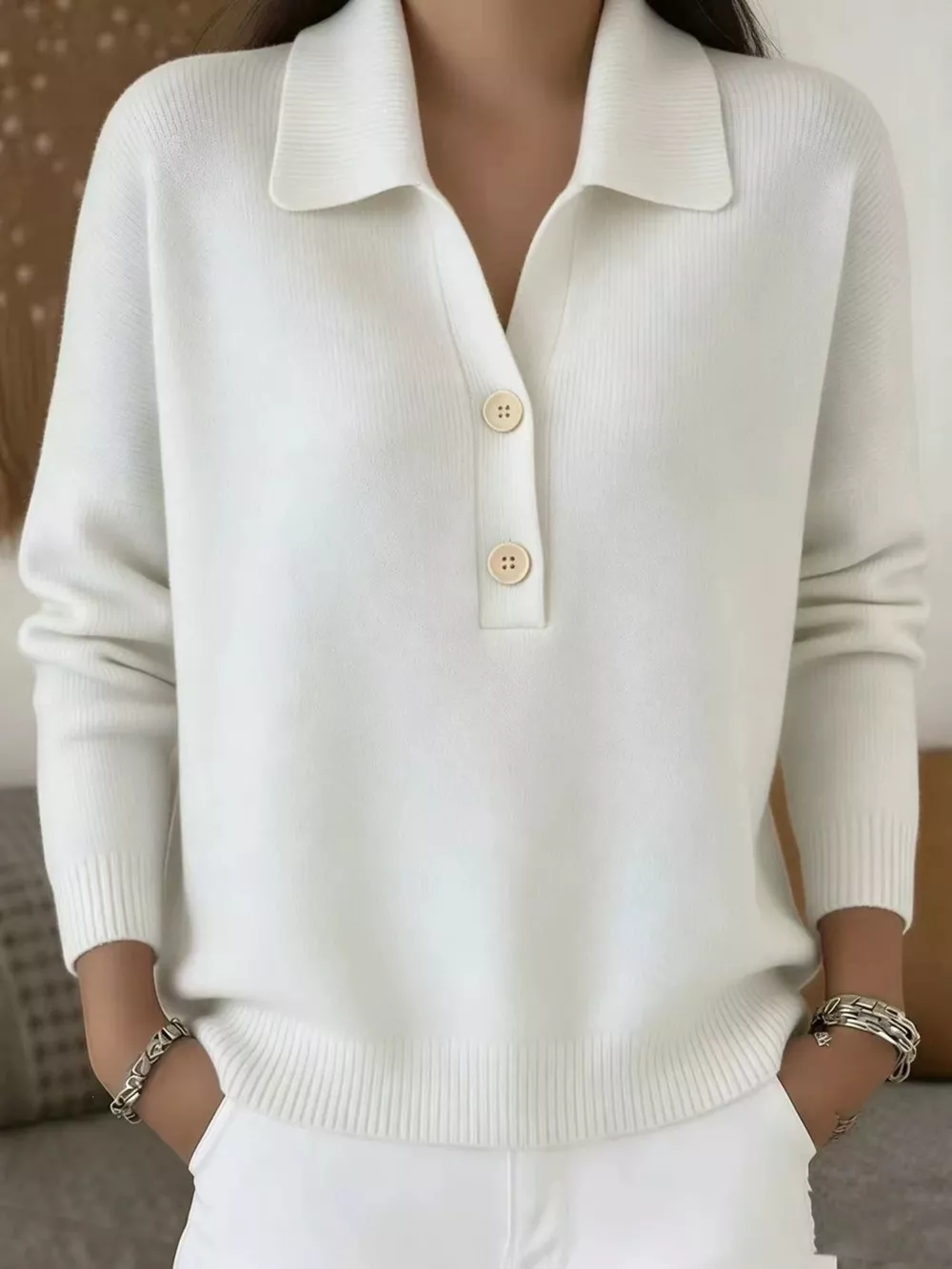 Full Size Button Detail Long Sleeve Sweater Plus Size, image 3