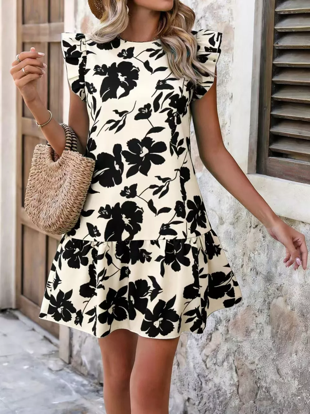 Floral Print Ruffle Sleeve Mini Dress, image 4
