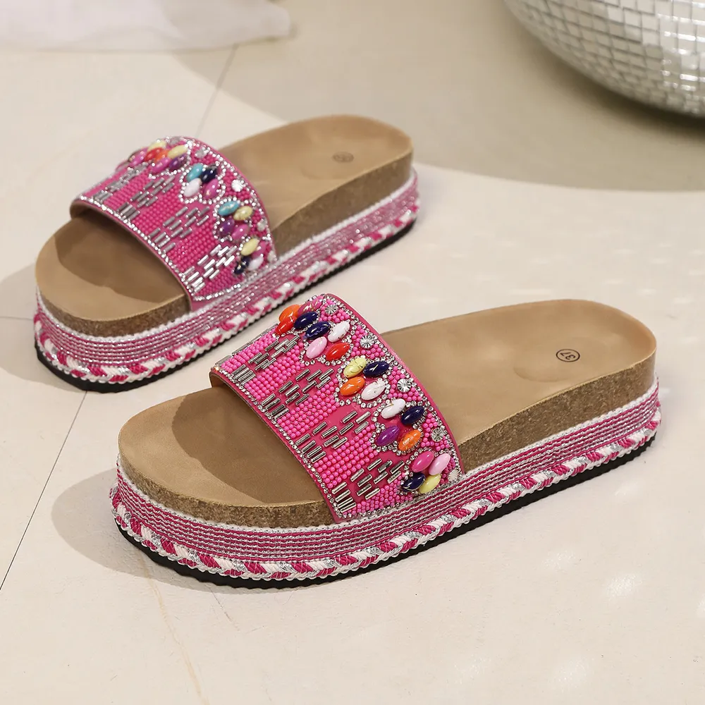 Beaded Open Toe Platform Sandals, image 6
