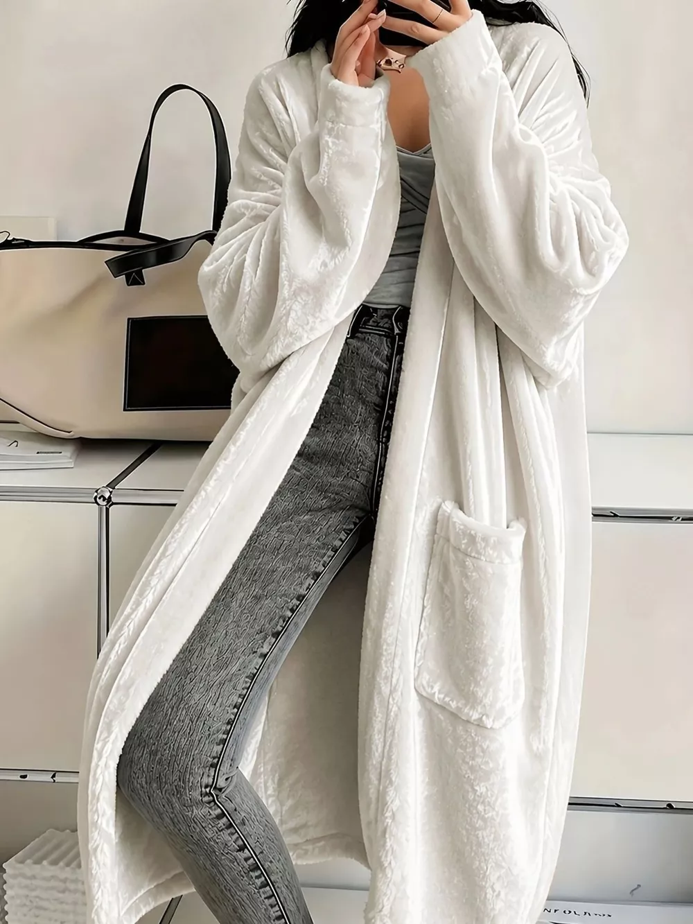 Plus Size Velvet Open-Front Longline Cardigan, image 16