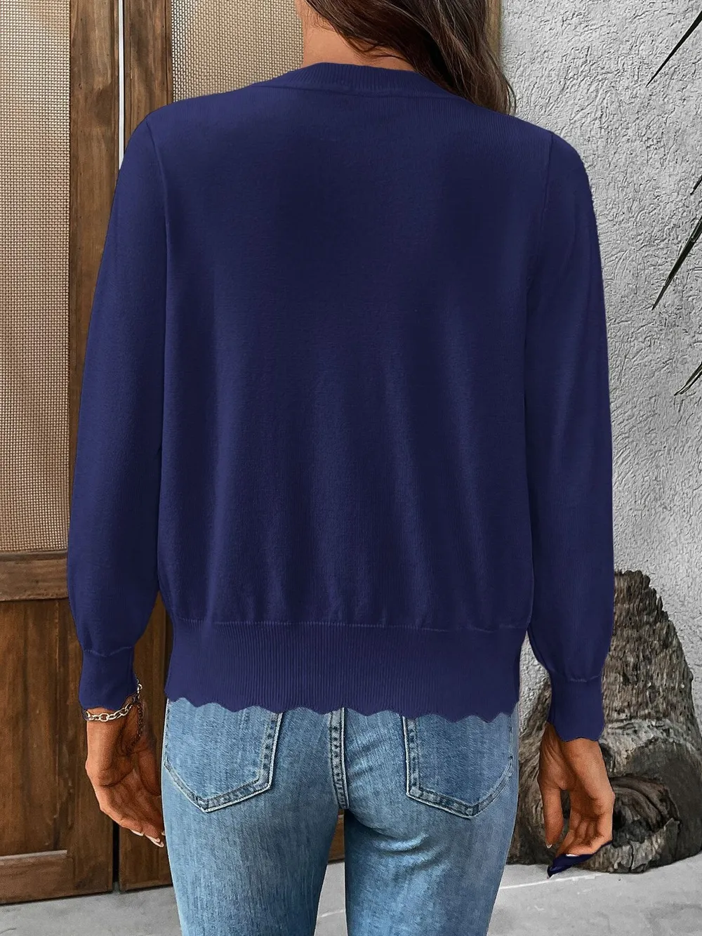 Ribbed Edge Button-Up Knit Cardigan, image 10