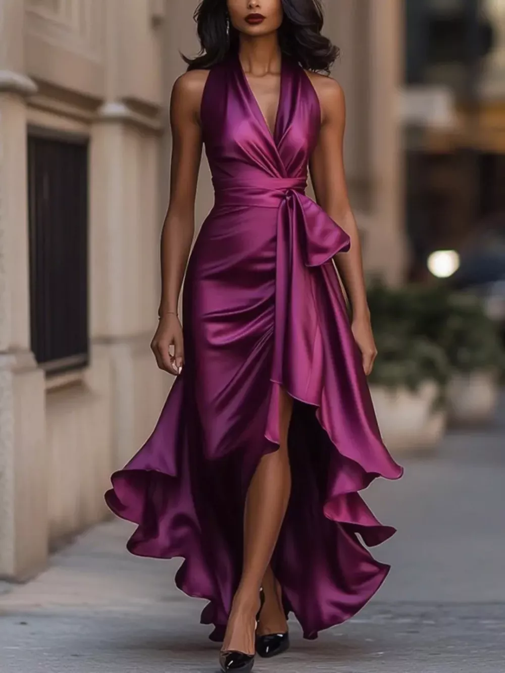 Full Size High-Low Ruffled Satin Maxi Dress Plus Size, image 12