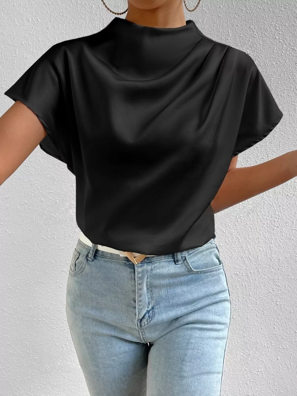 Mock Neck Satin Blouse, image 11
