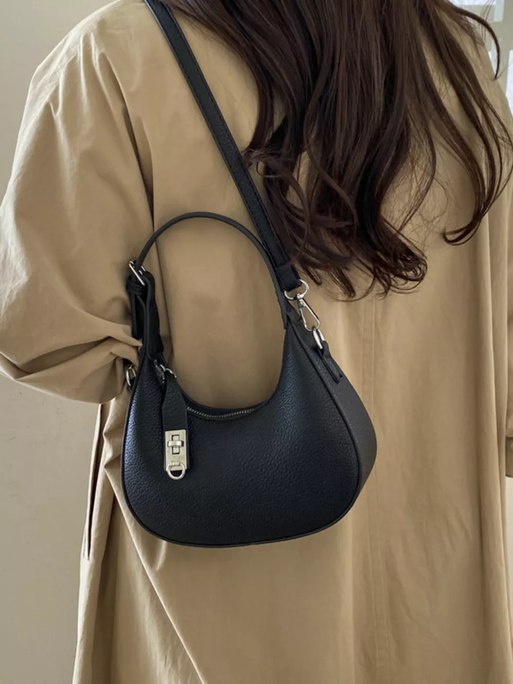 Leather Crescent Crossbody Bag, image 4