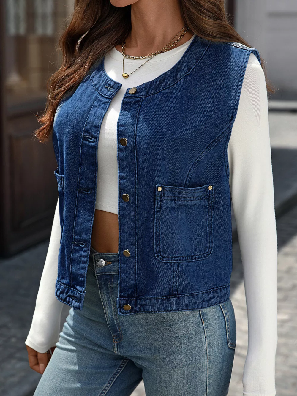 Button-Down Denim Vest, image 9