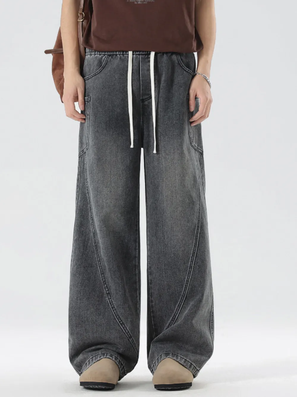 Men's Full Size Wide Leg Wash Denim Jeans Plus Size, image 4