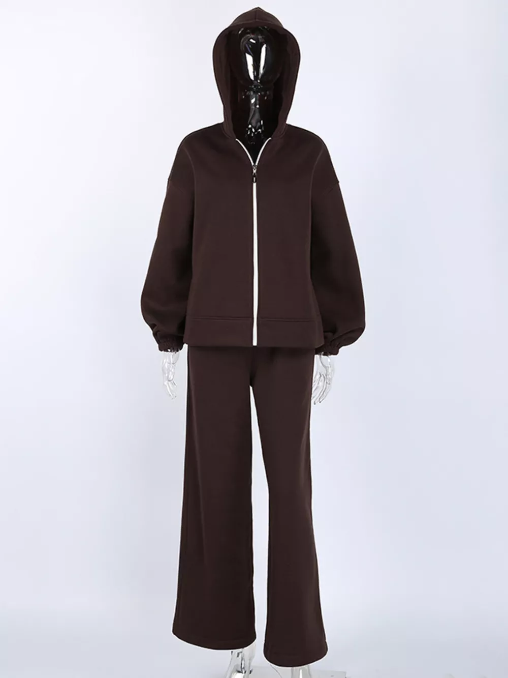 Zip-Up Hoodie and Wide-Leg Sweatpants Set, image 12