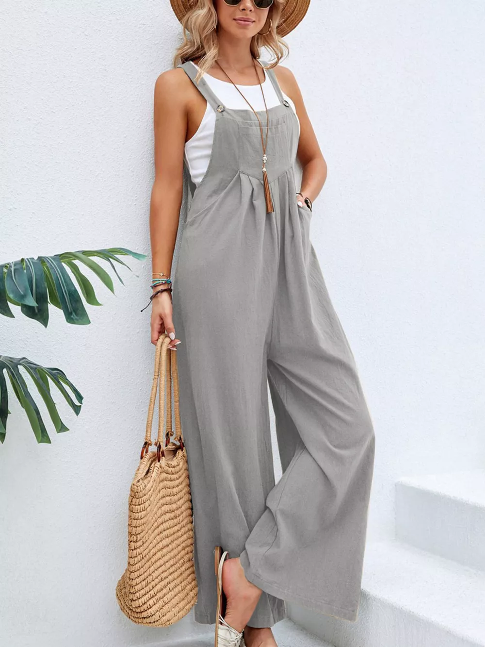 Full Size Casual Wide-Leg Overalls with Pockets Plus Size, image 13