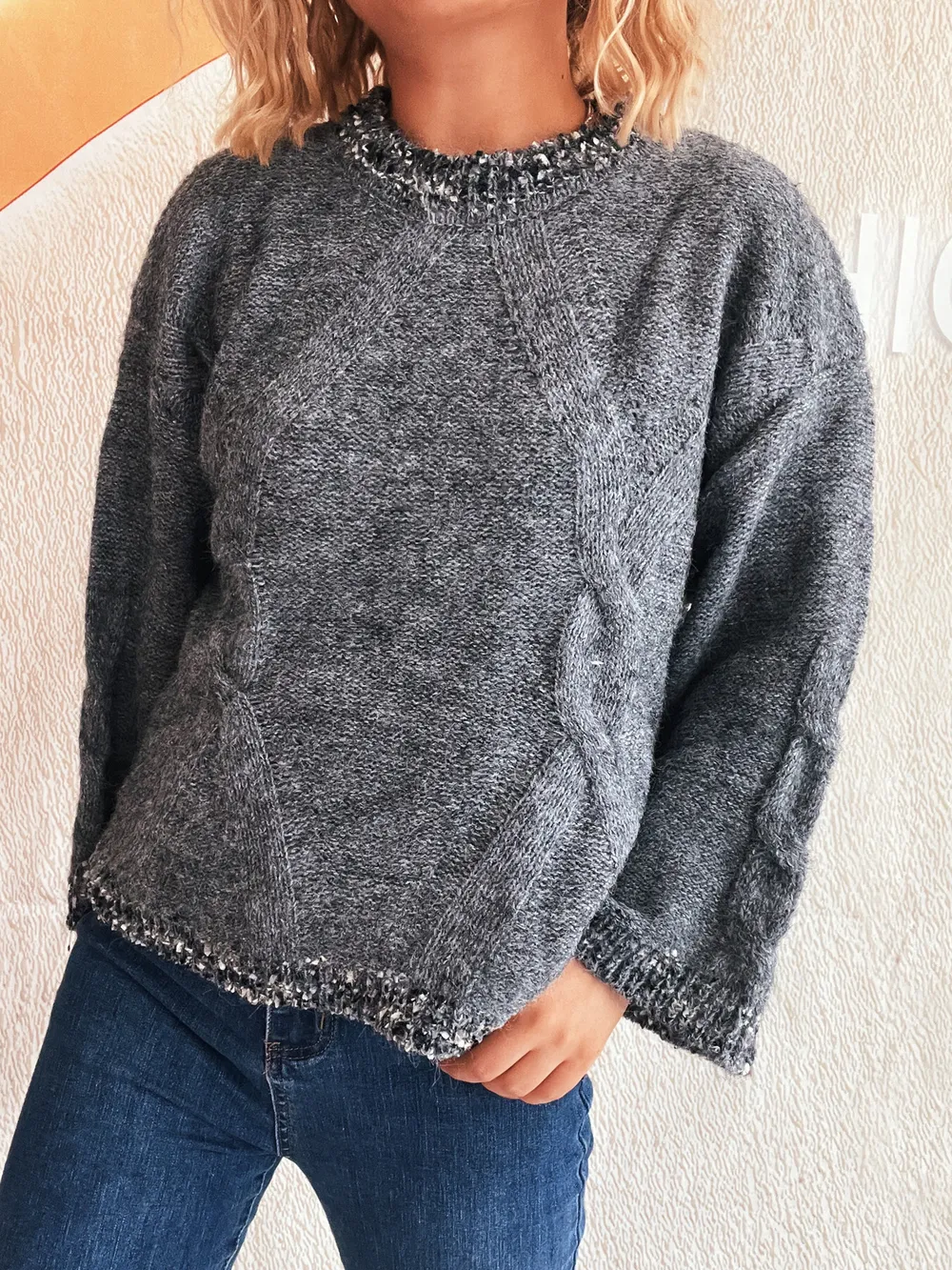 Contrast Trim Detail Round Neck Sweater, image 10