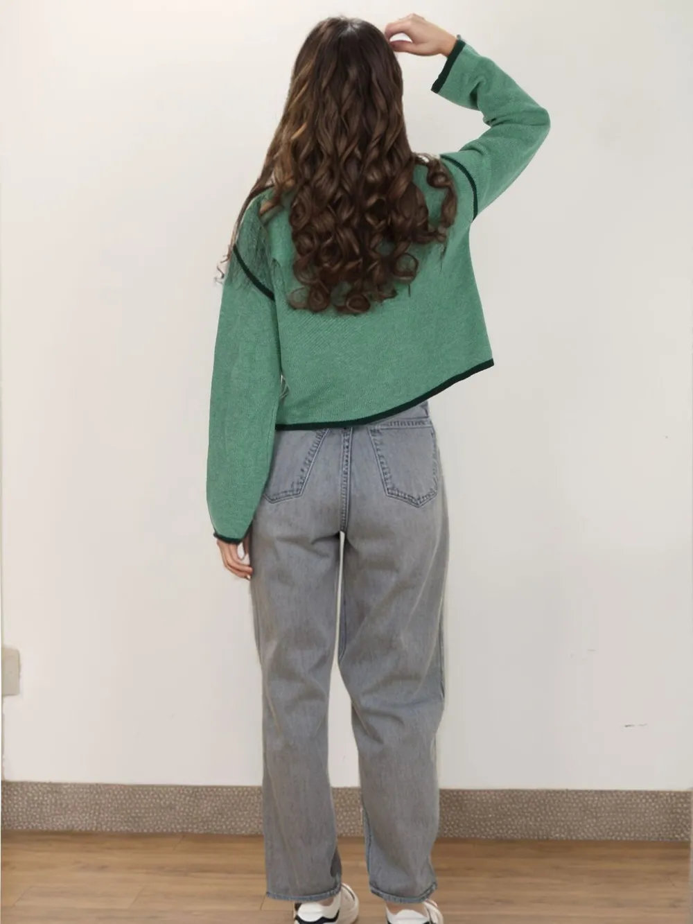 Button-Front Cardigan with Contrast Trim, image 4