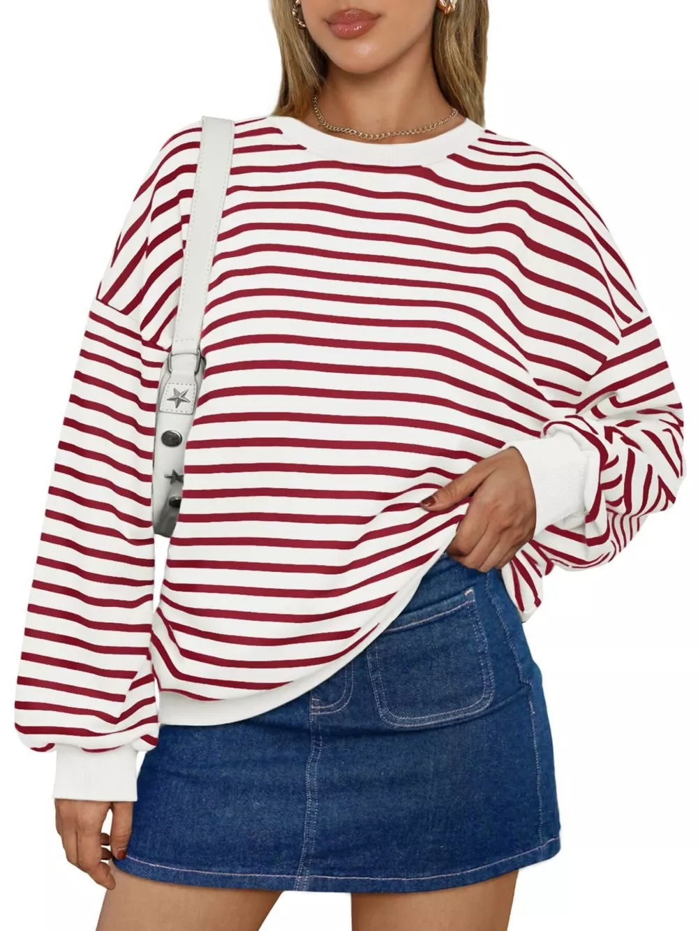 Striped Round Neck Oversized Casual Sweatshirt, image 15