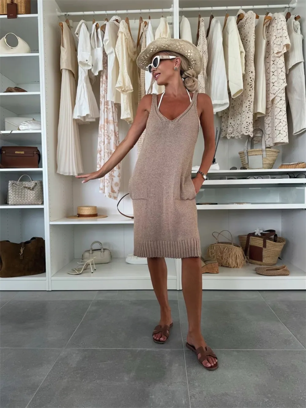 Ribbed Hem V-Neck Sweater Dress, image 11
