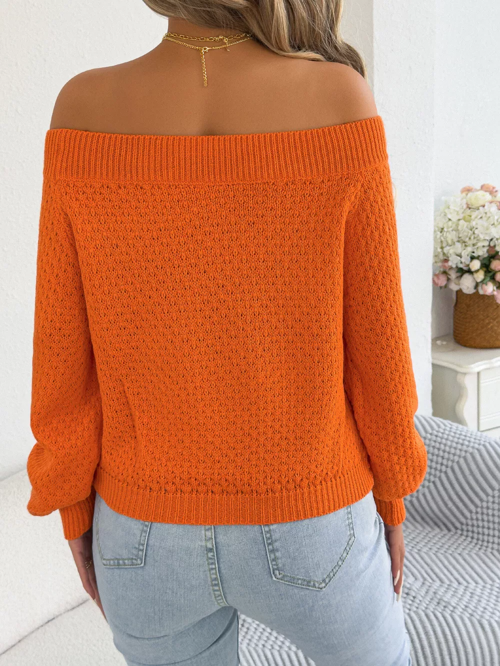 Off-Shoulder Twist Front Textured Knit Top, image 14