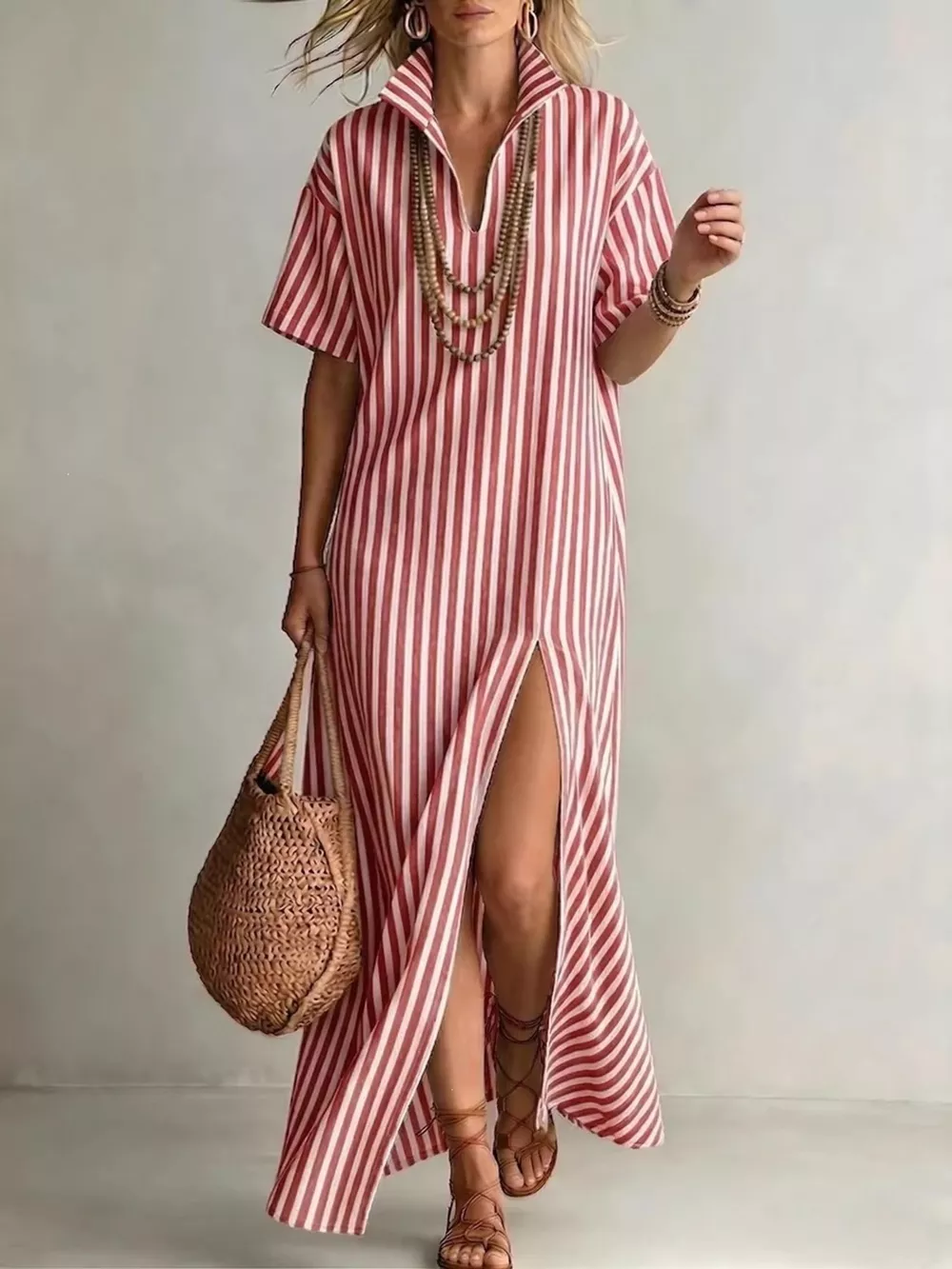Full Size Striped Maxi Dress with Side Slit Plus SIze, image 4
