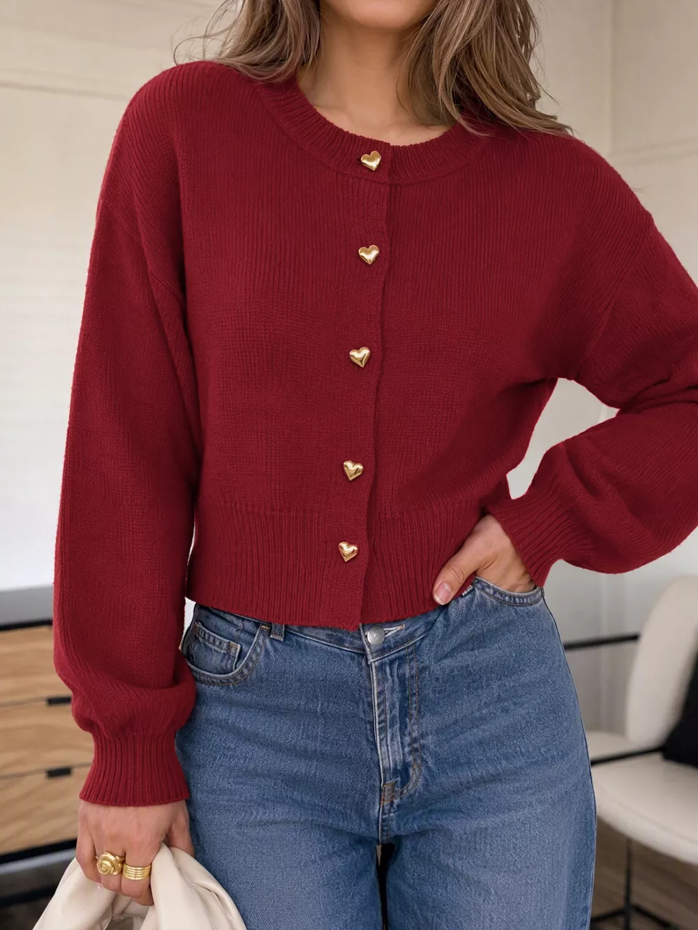 Heart-Button Knit Cardigan, image 3