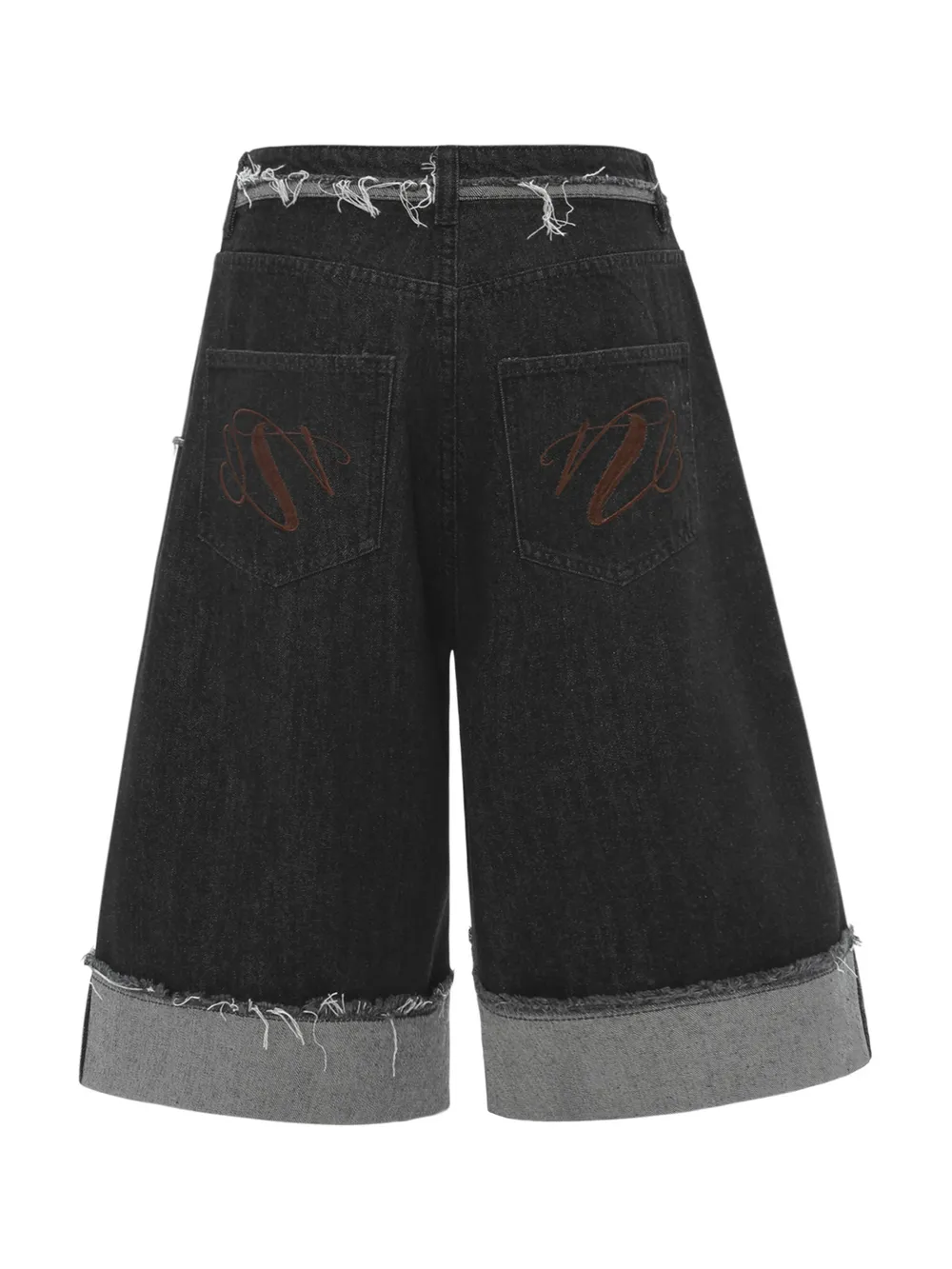 Men's Raw Hem Denim Bermuda Shorts with Contrast Cuffs, image 3